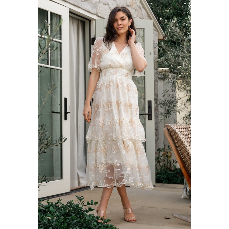 Eleanor Embroidered Midi Dress | Cream Floral