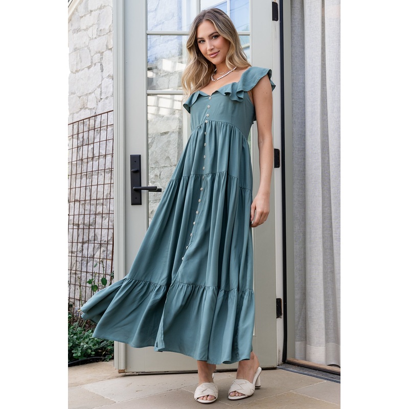 Ellie Ruffle Top Dress | Deep Teal