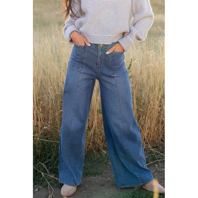 Emmi Mid Rise Wide Leg Jeans | Dark Wash