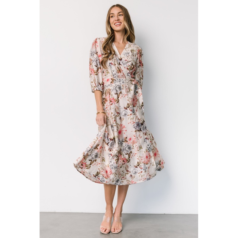 Fiorina Wrap Midi Dress | Ivory Multi Floral