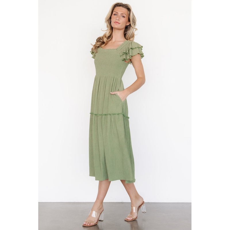 Jacie Smocked Midi Dress | Sage