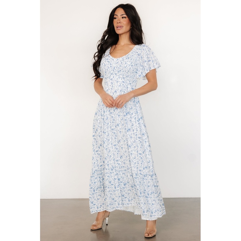 Joanie Smocked Dress | White + Blue Floral