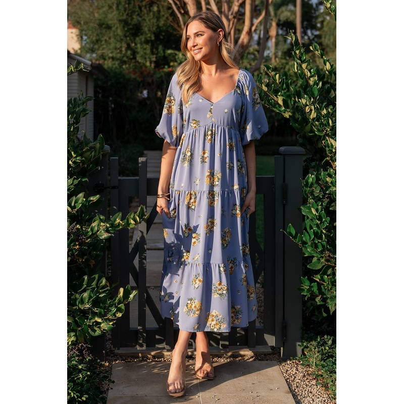 Judith Dress | Blue + Golden Floral