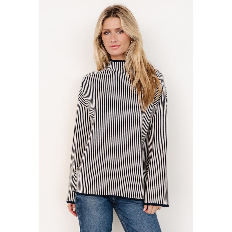 Kat Mock Neck Sweater | Navy Stripe