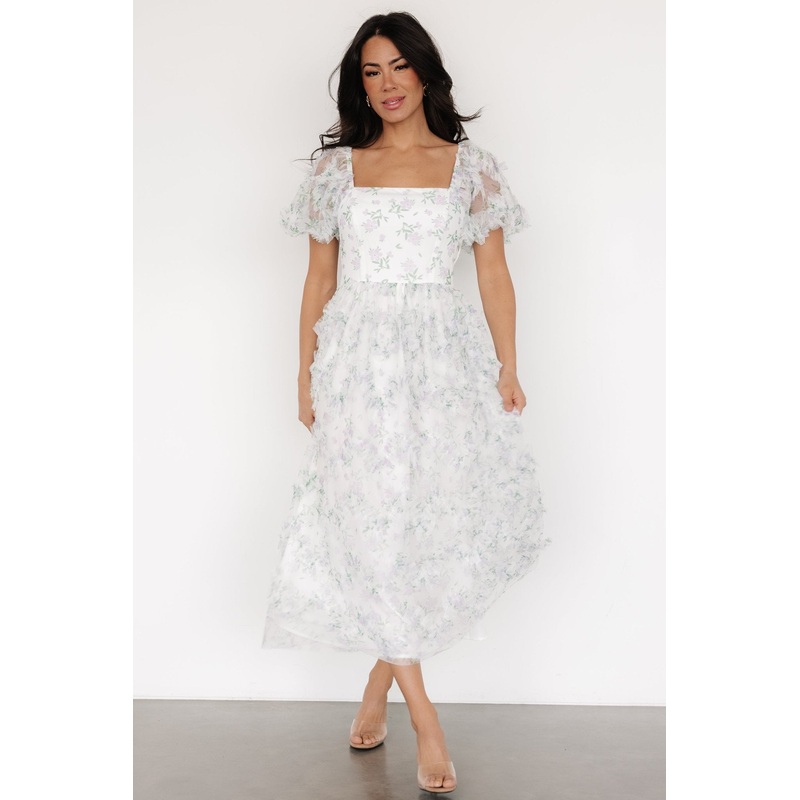 Kiera Ruffle Dress | Off White + Lavender