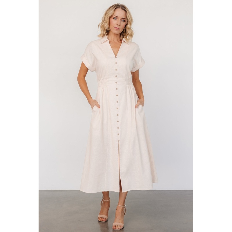 Larah Button Dress | Natural|XS|S|M|L|XL|1XL|2XL|3XL
