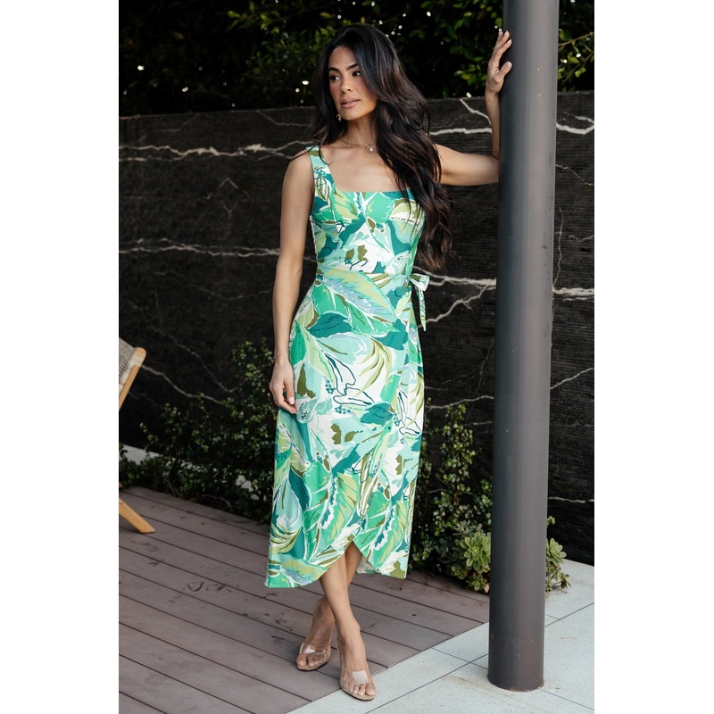 Latonya Faux Wrap Dress | Green Multi