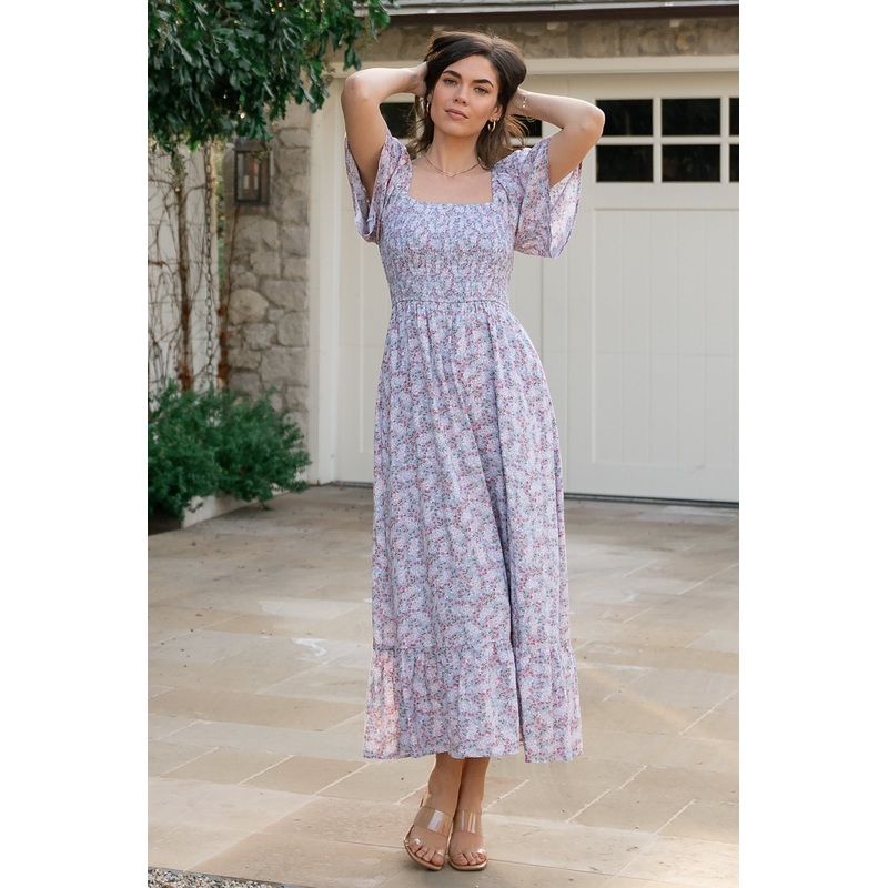 Lyssa Smocked Dress | Dusty Blue Floral