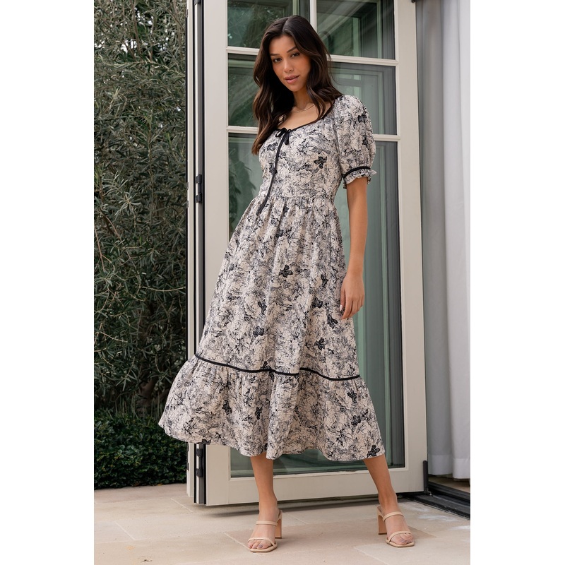 Mariana Midi Dress | Cream + Black Floral