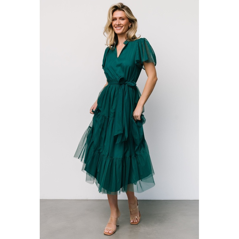 Medina Tulle Midi Dress | Emerald