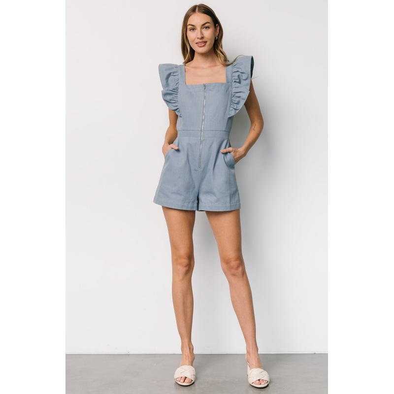 Montgomery Denim Romper | Dusty Blue