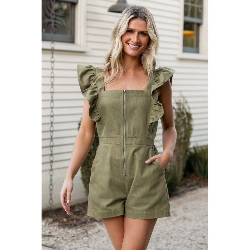 Montgomery Denim Romper | Olive