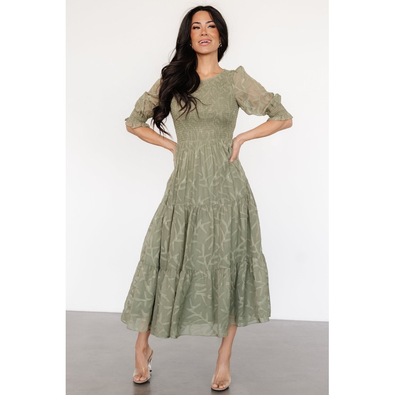 Nellie Smocked Midi Dress | Sage Green