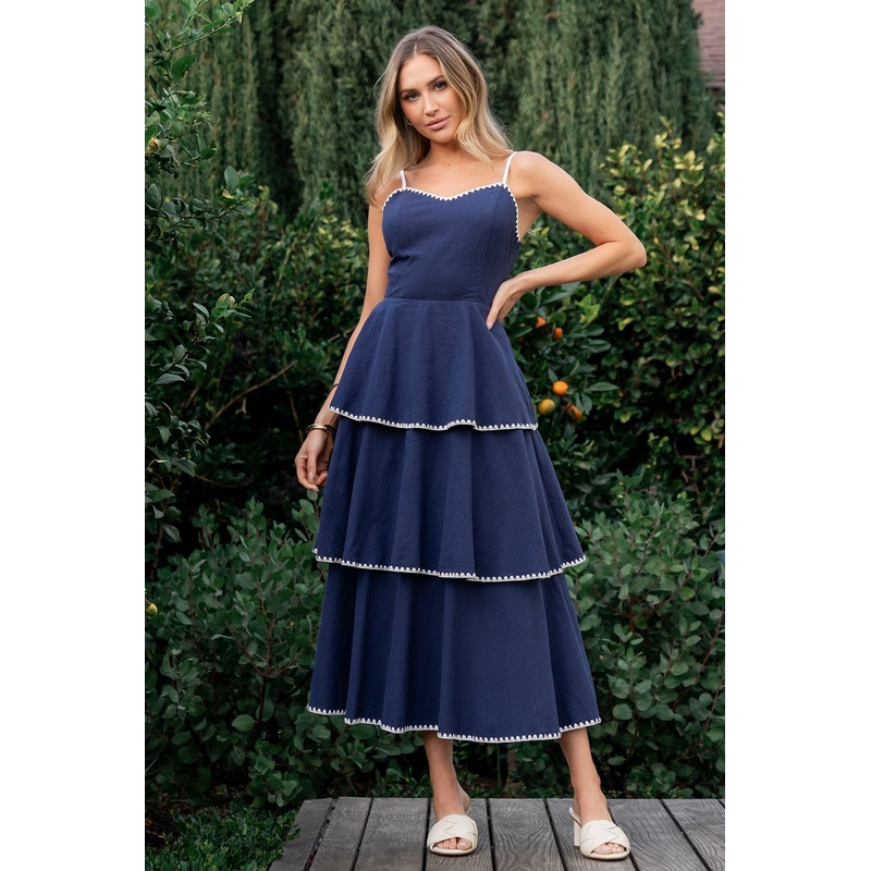Odette Tiered Dress | Navy + White