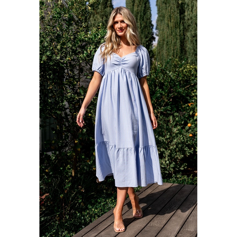 Poppy Midi Dress | Blue + Off White