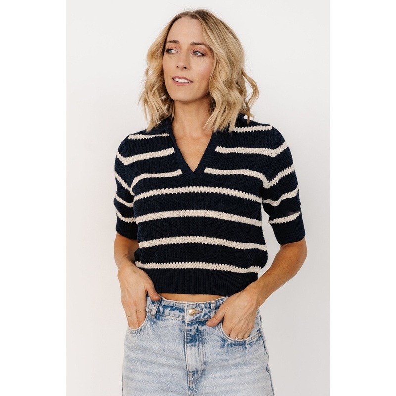 Ventura Knit Top | Navy + Cream Stripe