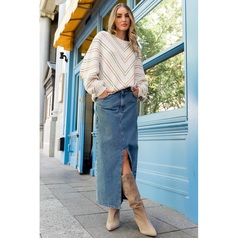 Aleksa Denim Midi Skirt | Medium Wash