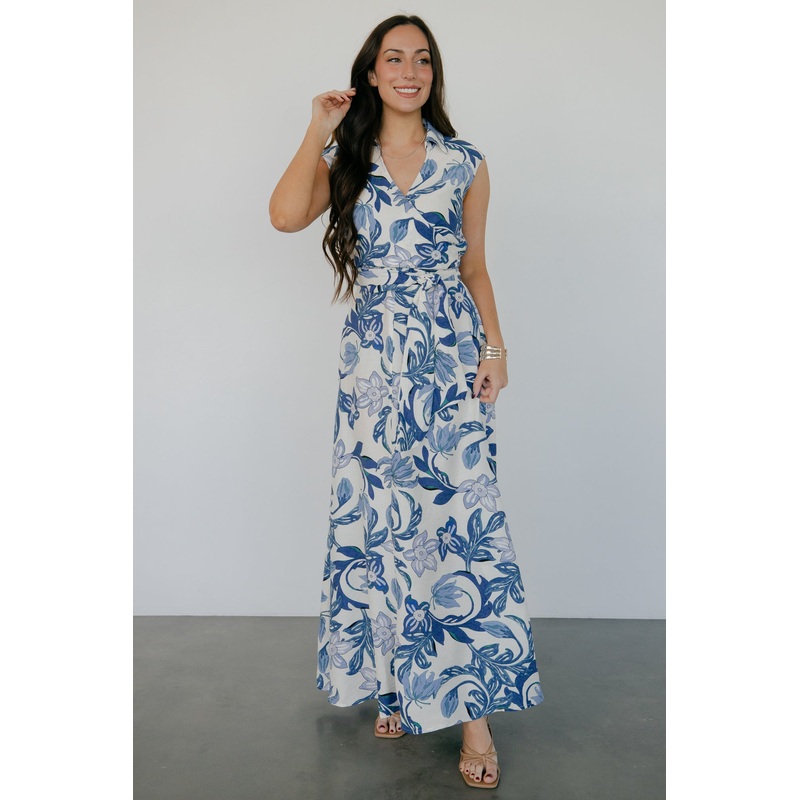Almeria Maxi Dress | Ivory + Blue Floral