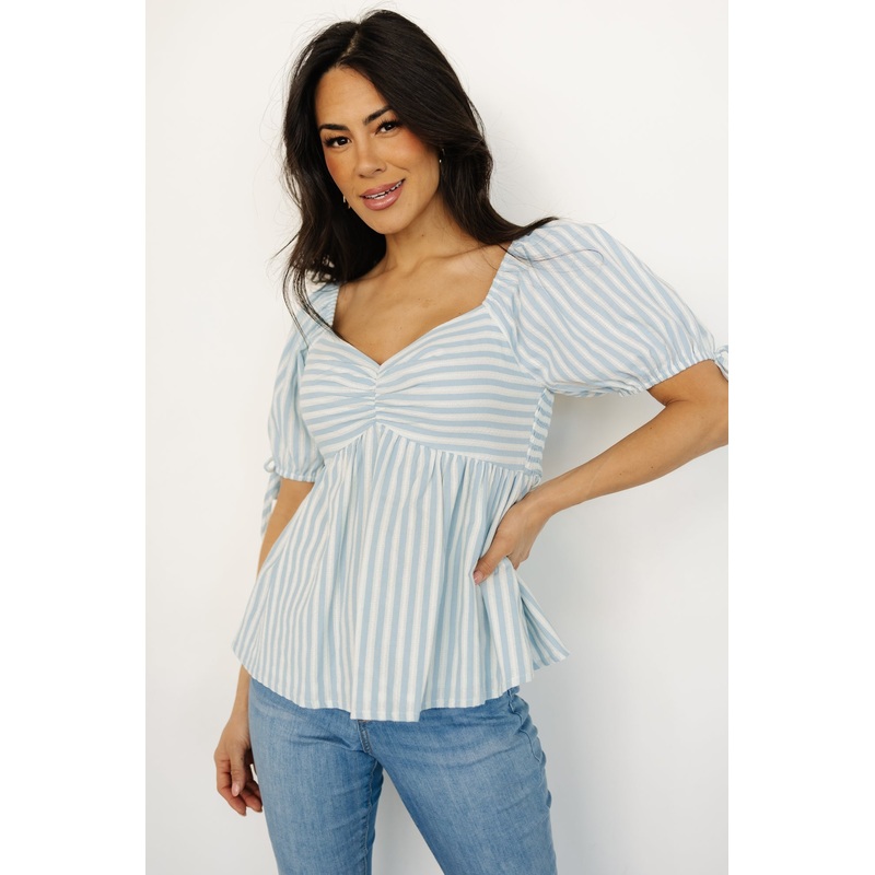 Betsy Peplum Top | Blue + White Stripe