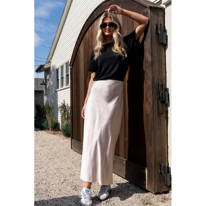 Celeste Satin Midi Skirt | Champagne