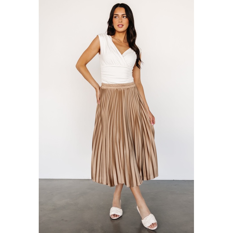 Demetria Pleated Midi Skirt | Light Bronze