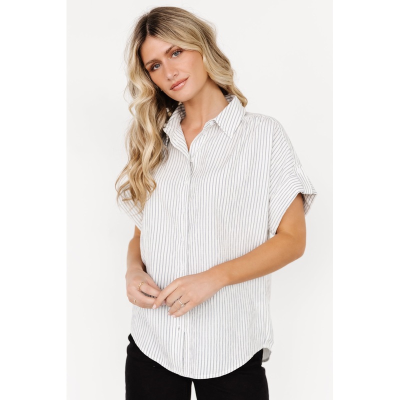 Draya Button Up Top | Light Blue Stripe