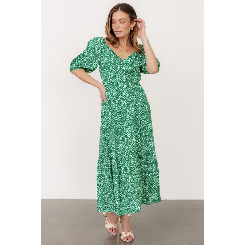 Elisabeth Button Dress | Green Floral