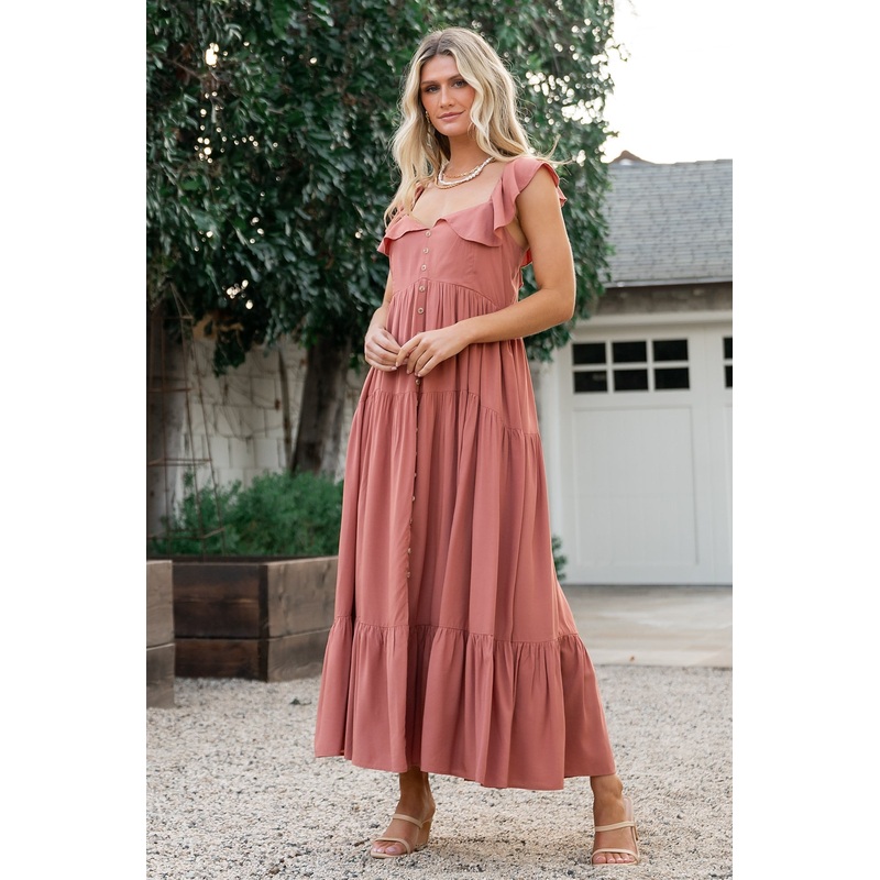 Ellie Ruffle Top Dress | Terracotta