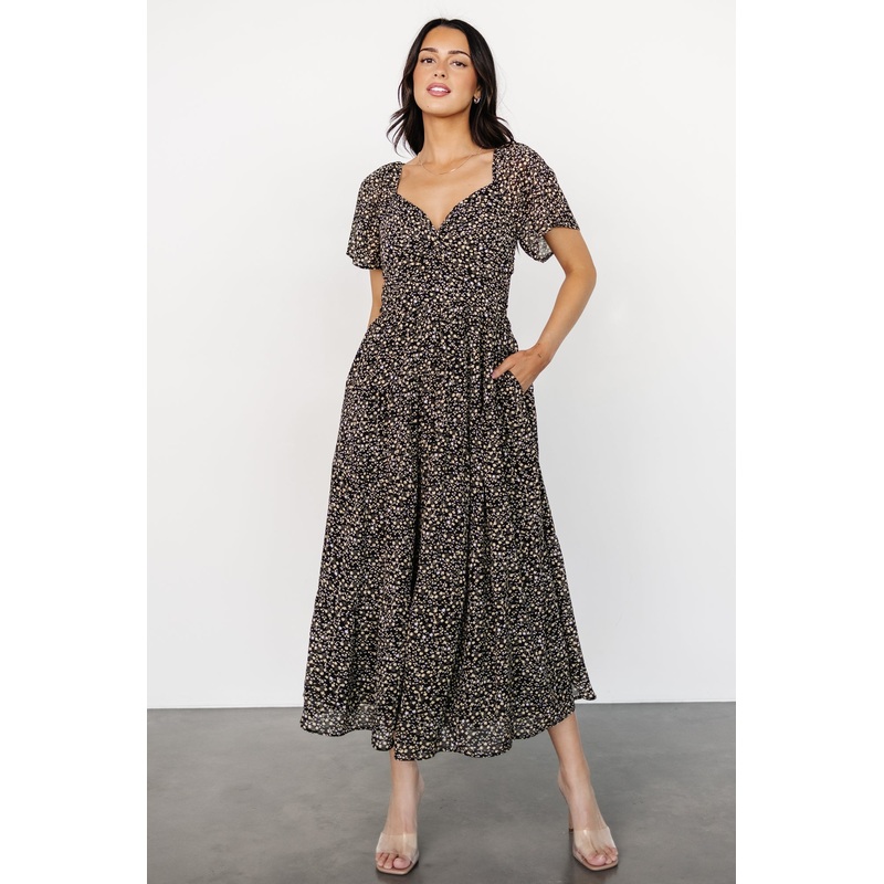 Emiliana Dress | Black + Gold Floral
