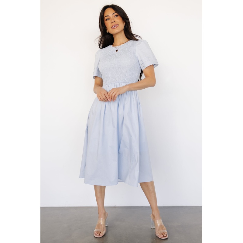 Farrah Smocked Midi Dress | Light Blue