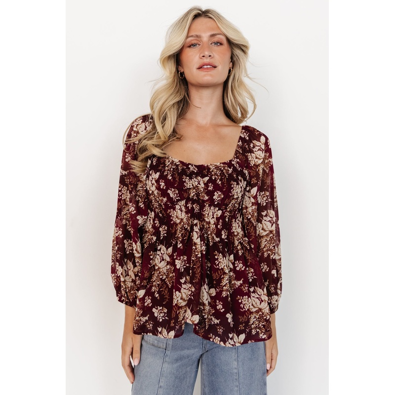 Fenna Smocked Top | Burgundy Floral