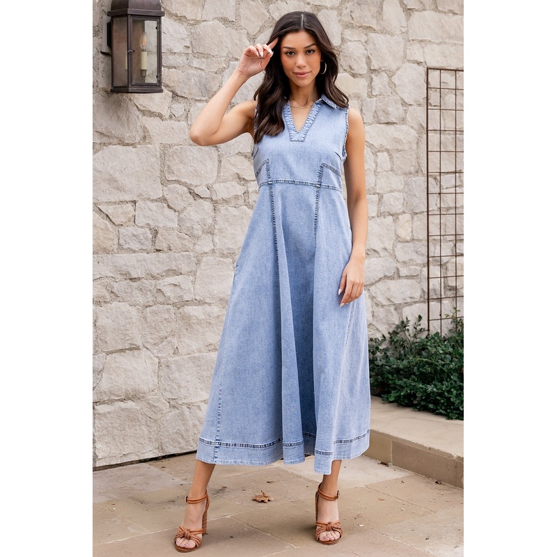 Georgia Sleeveless Midi Dress | Denim