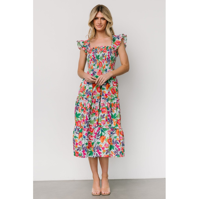 Harper Smocked Midi Dress | Blue Multi Floral