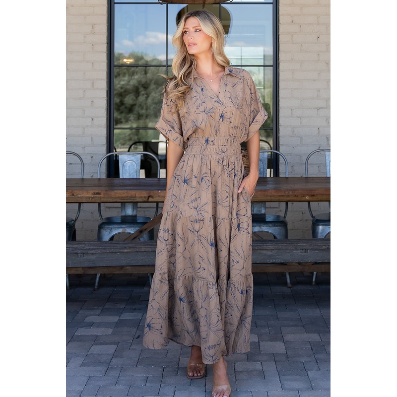 Hedda Tiered Maxi Dress | Natural + Blue Floral