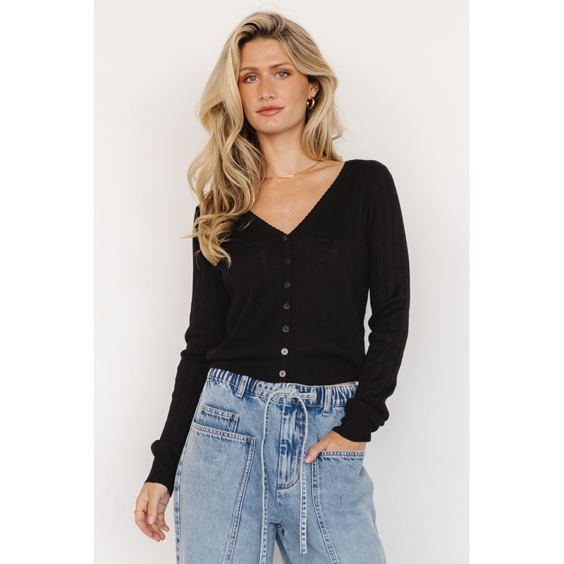 Heidi Pointelle Cardigan | Black