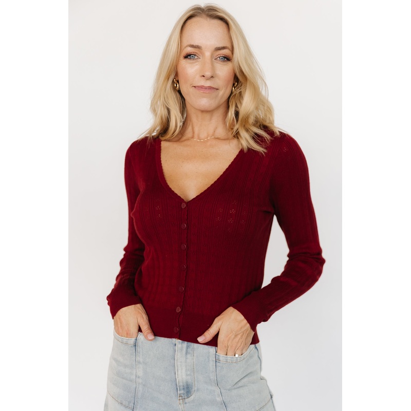 Heidi Pointelle Cardigan | Brick