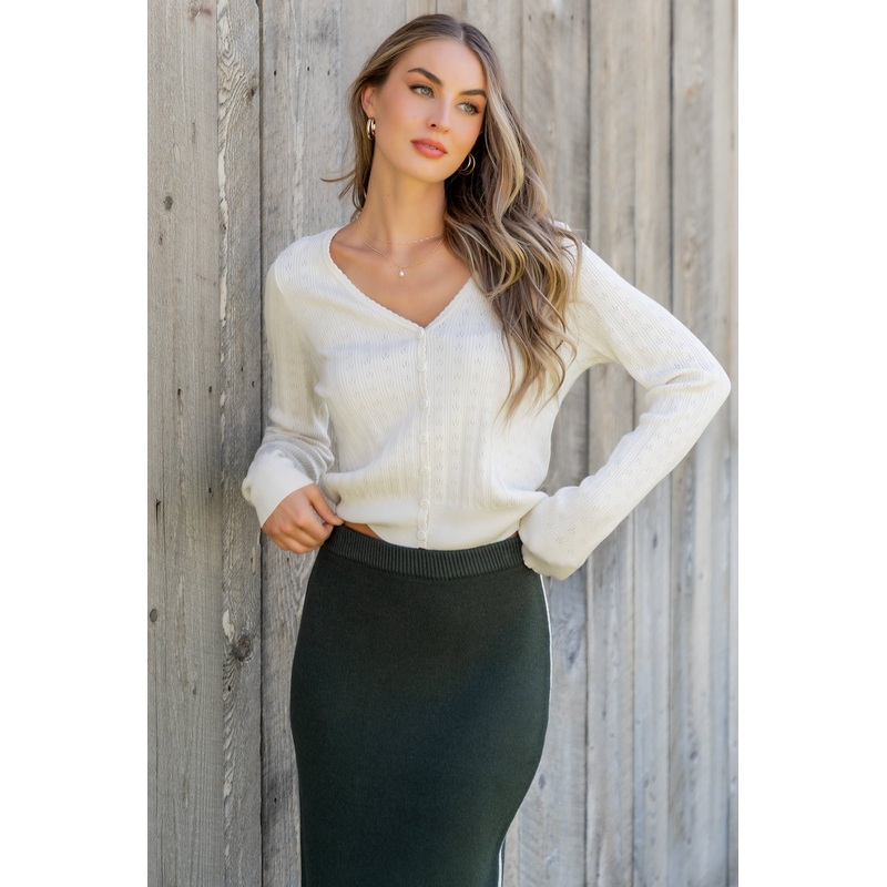 Heidi Pointelle Cardigan | Ivory