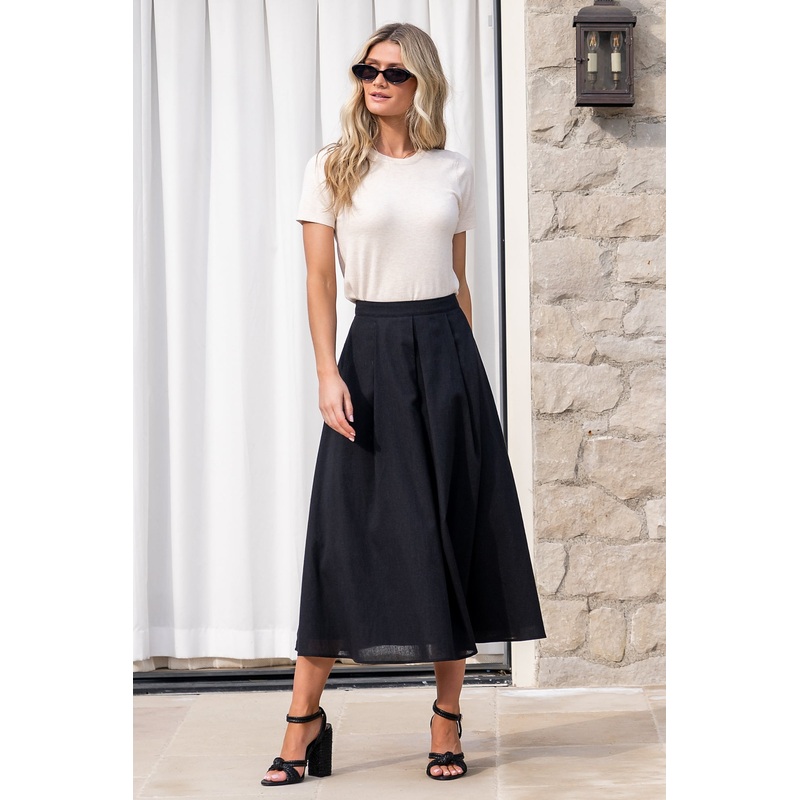 Katie Pleated Midi Skirt | Black