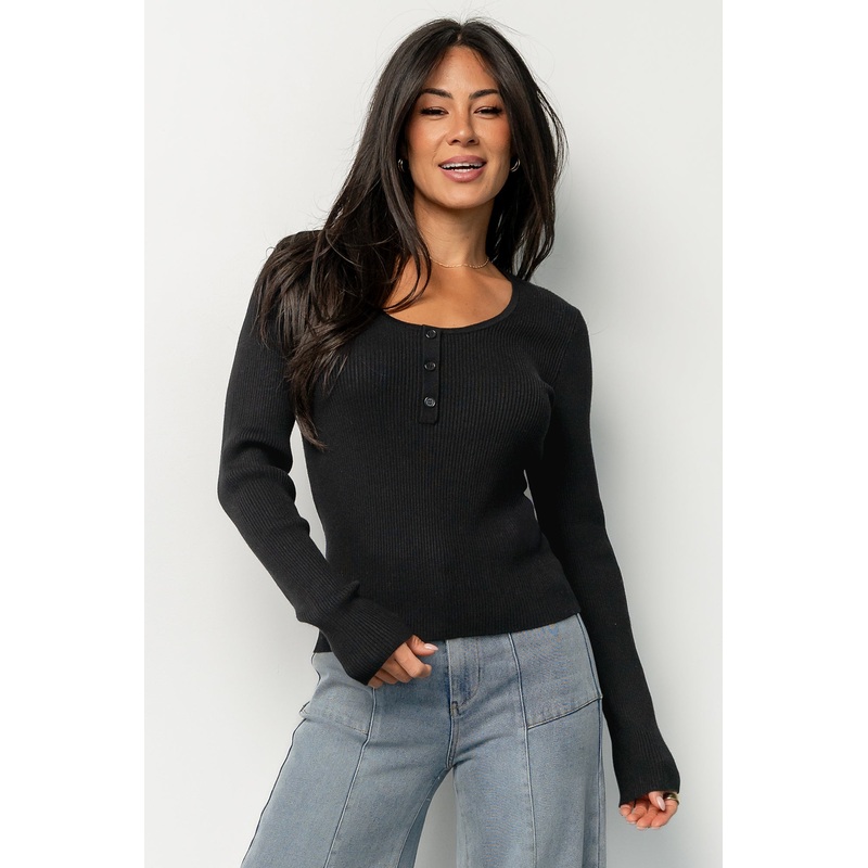 Leo Ribbed Henley Top | Black|S|M|L|XL