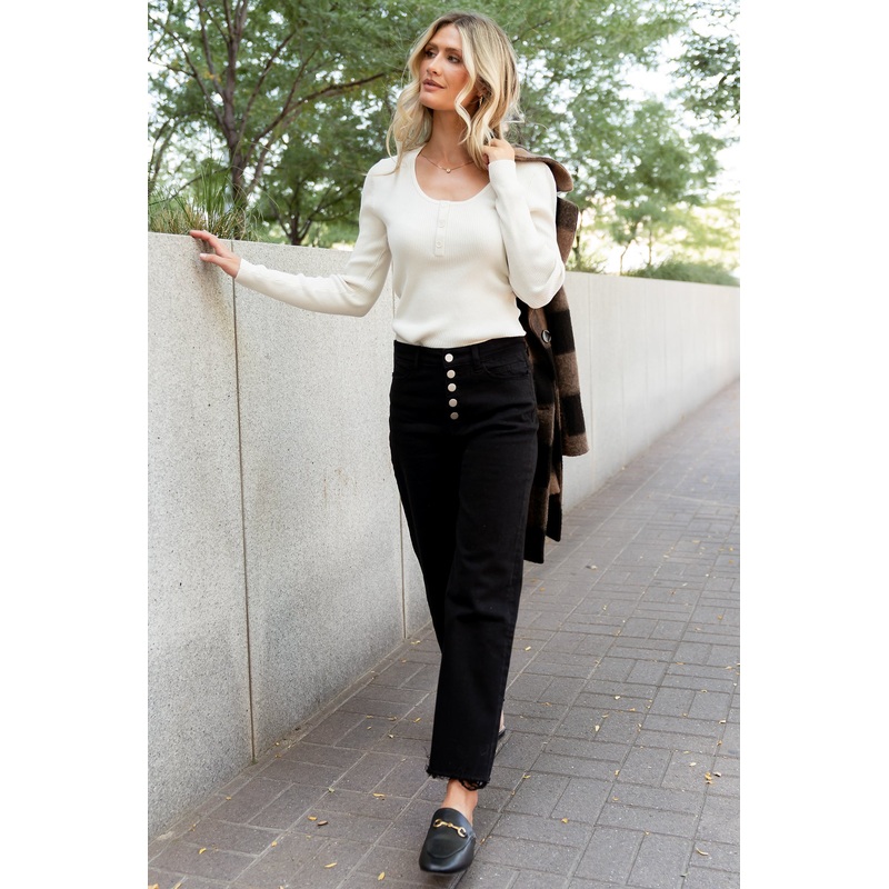 Leo Ribbed Henley Top | Ivory|S|M|L|XL