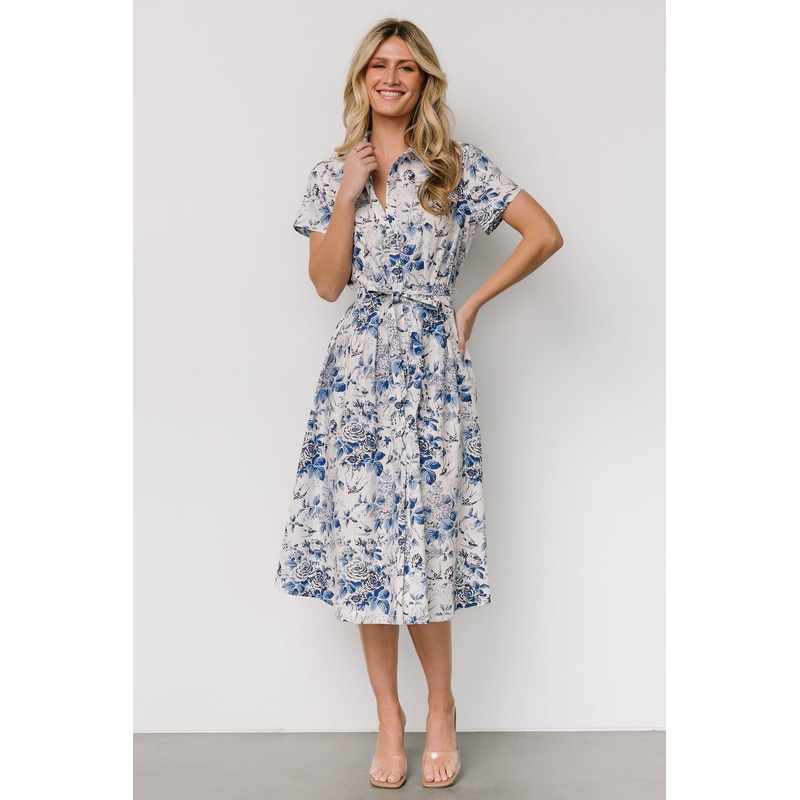 Lidia Midi Dress | White + Blue