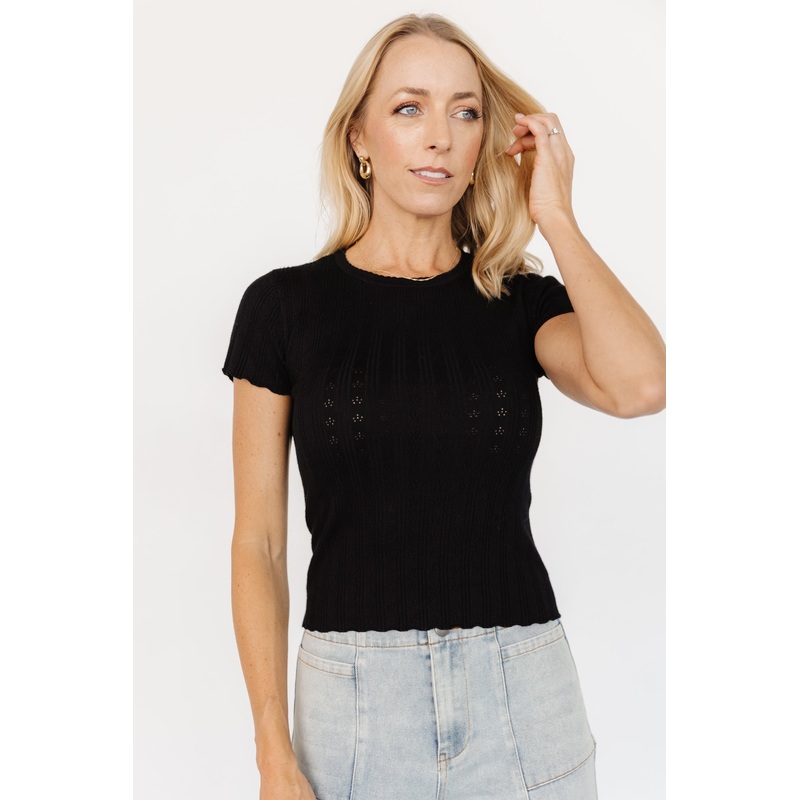 Penny Pointelle Top | Black|S|M|L|XL
