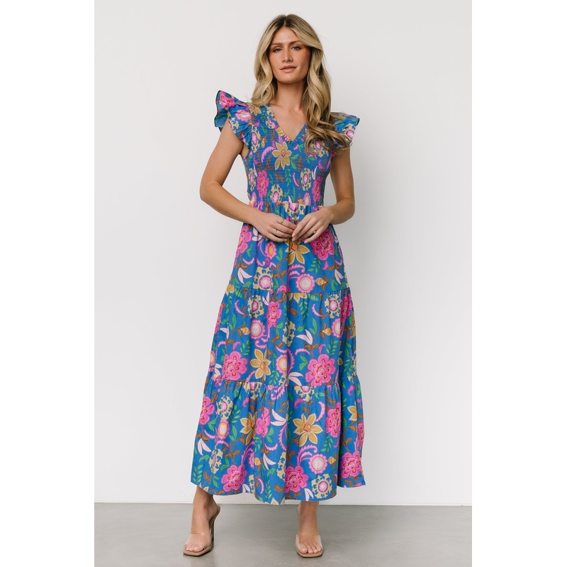 Ranchero Smocked Maxi Dress | Blue Multi Print