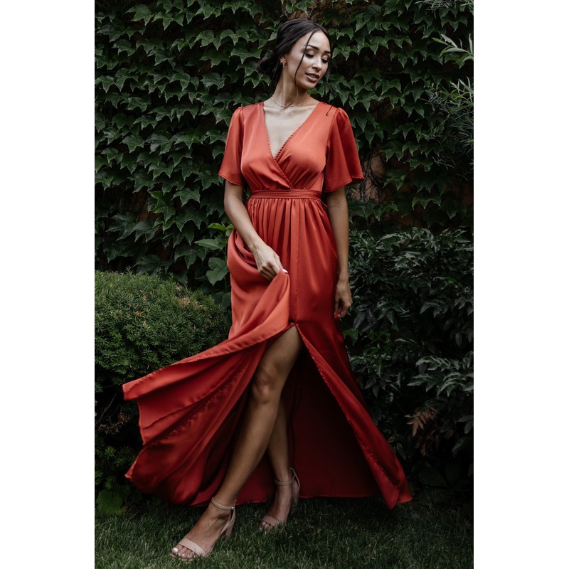 Sicily Satin Maxi Dress | Rust