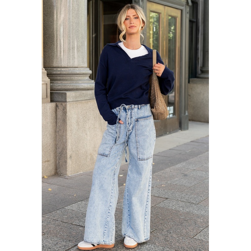 Skyler Drawstring Wide Leg Jeans | Light Wash