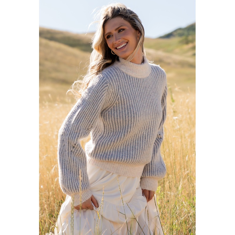 Vanessa Sweater | Natural + Blue Stripe