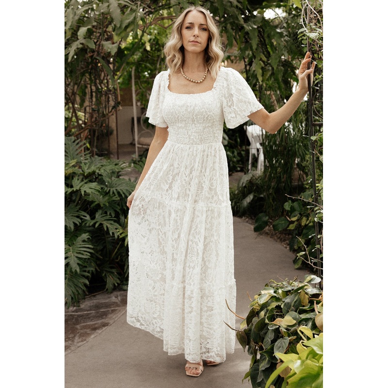 Aspen Smocked Lace Maxi Dress | Off White
