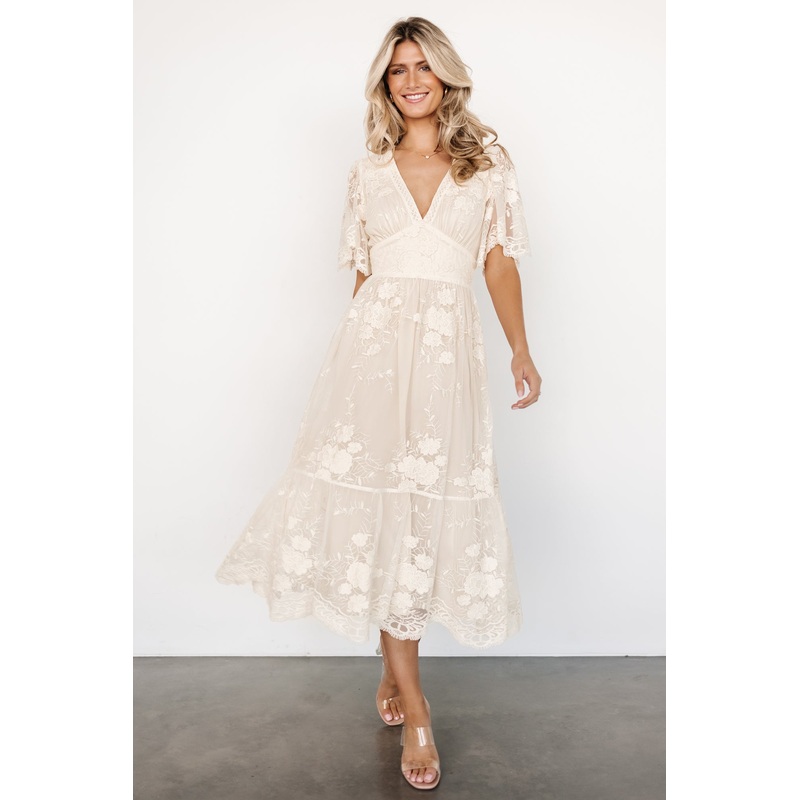 Clarisa Lace Midi Dress | Vintage Cream