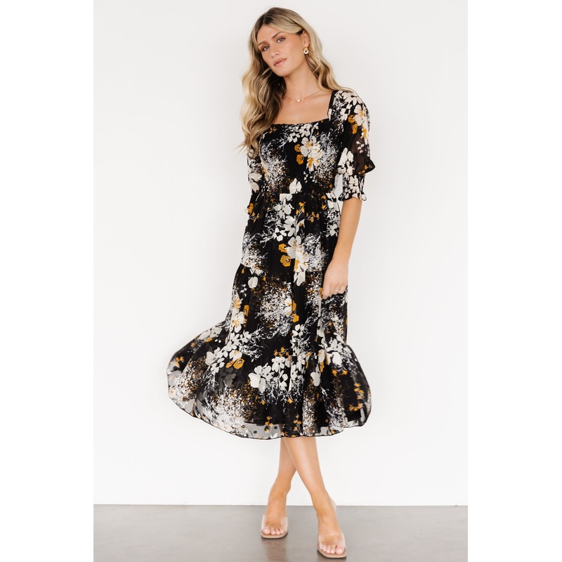 Fabian Jacquard Midi Dress | Black Floral