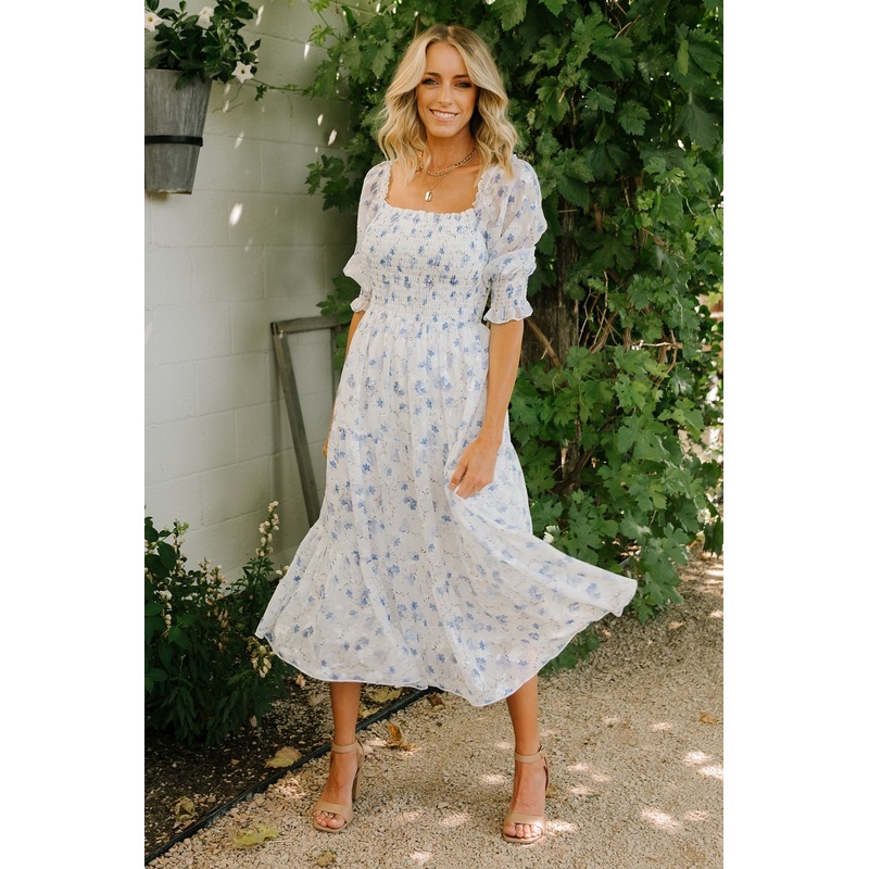 Fabian Jacquard Midi Dress | Blue Floral